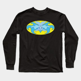 Superhero Style Smiling Dolphin and With Waves Logo Long Sleeve T-Shirt